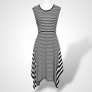 Parizia Luca Milano Black White Stripe High Low Dress Size L Stretchy Sleeveless